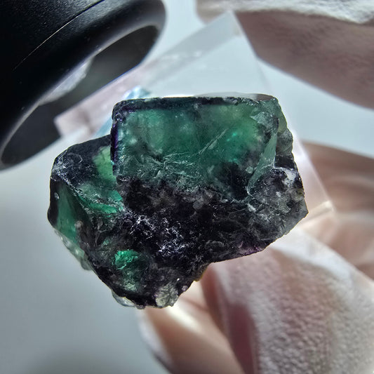 Sehr klare Phantom Fluorit Würfel Stufe, grün lila Okorusu, Namibia 28*21*13mm #11773