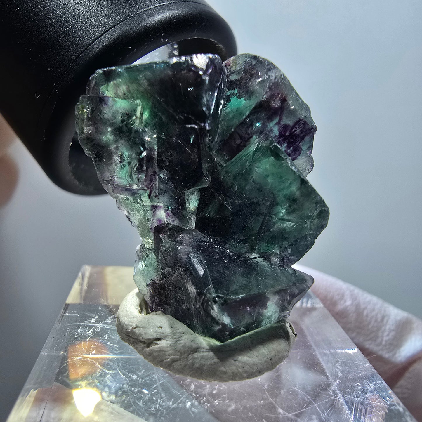 Very clear phantom fluorite cube specimen, green-purple Okorusu, Namibia 28*21*13mm #11773 