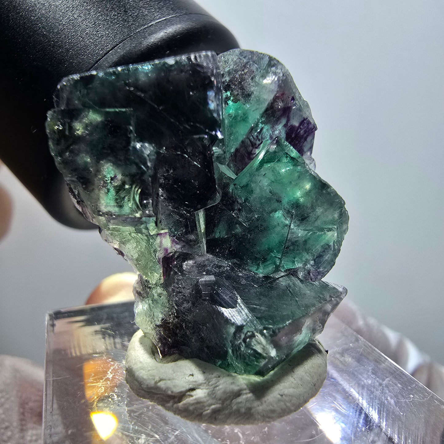 Very clear phantom fluorite cube specimen, green-purple Okorusu, Namibia 28*21*13mm #11773 