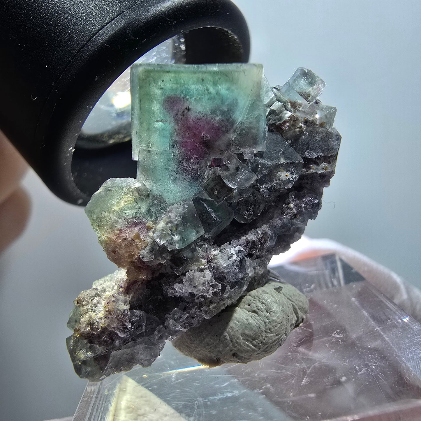 Rare phantom fluorite cube specimen, green-purple, Okorusu, Namibia, 31*22*13mm #11775 