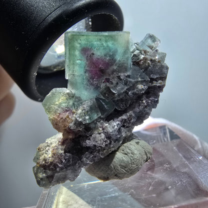 Rare phantom fluorite cube specimen, green-purple, Okorusu, Namibia, 31*22*13mm #11775 