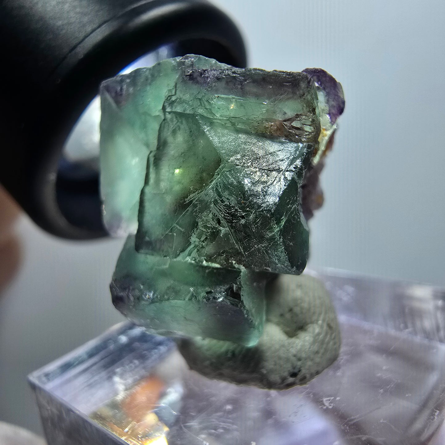 Very clear phantom fluorite cube specimen, green-purple Okorusu, Namibia 22*20*14mm #11780 