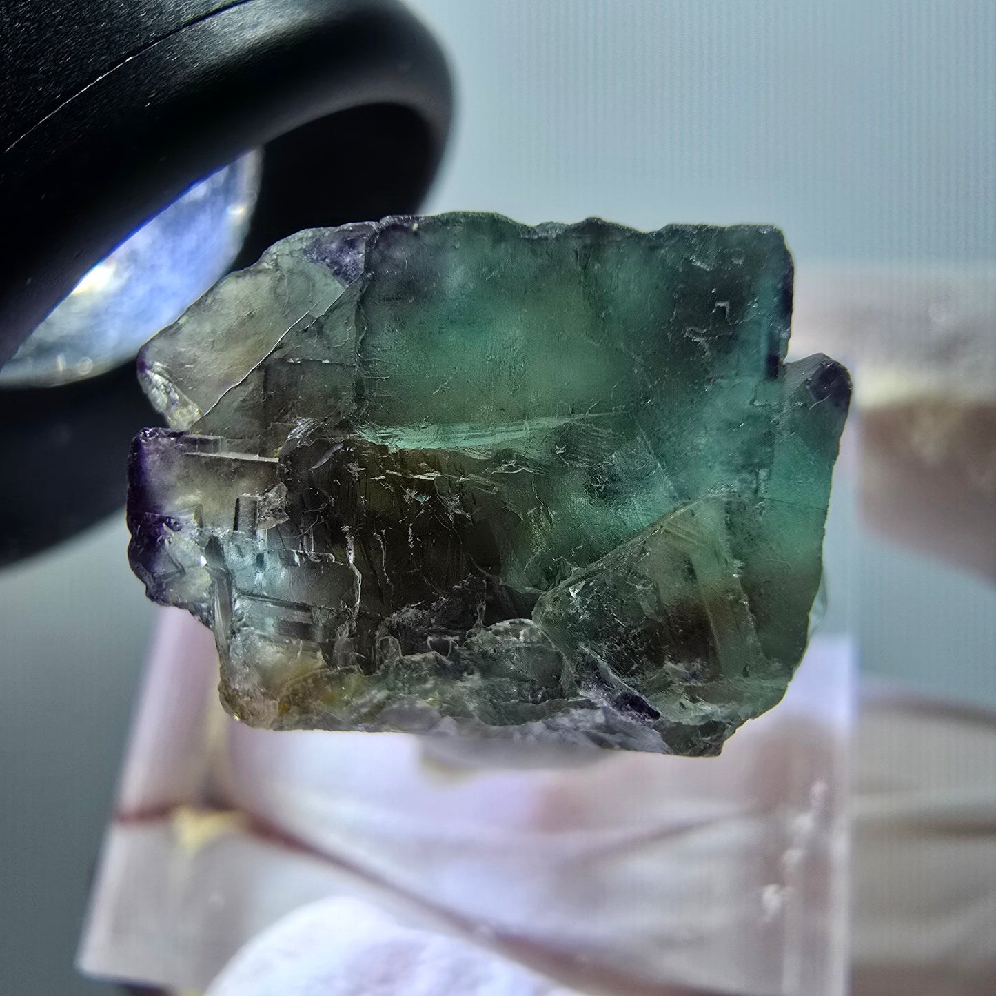 Very clear phantom fluorite cube specimen, green-purple Okorusu, Namibia 22*20*14mm #11780 