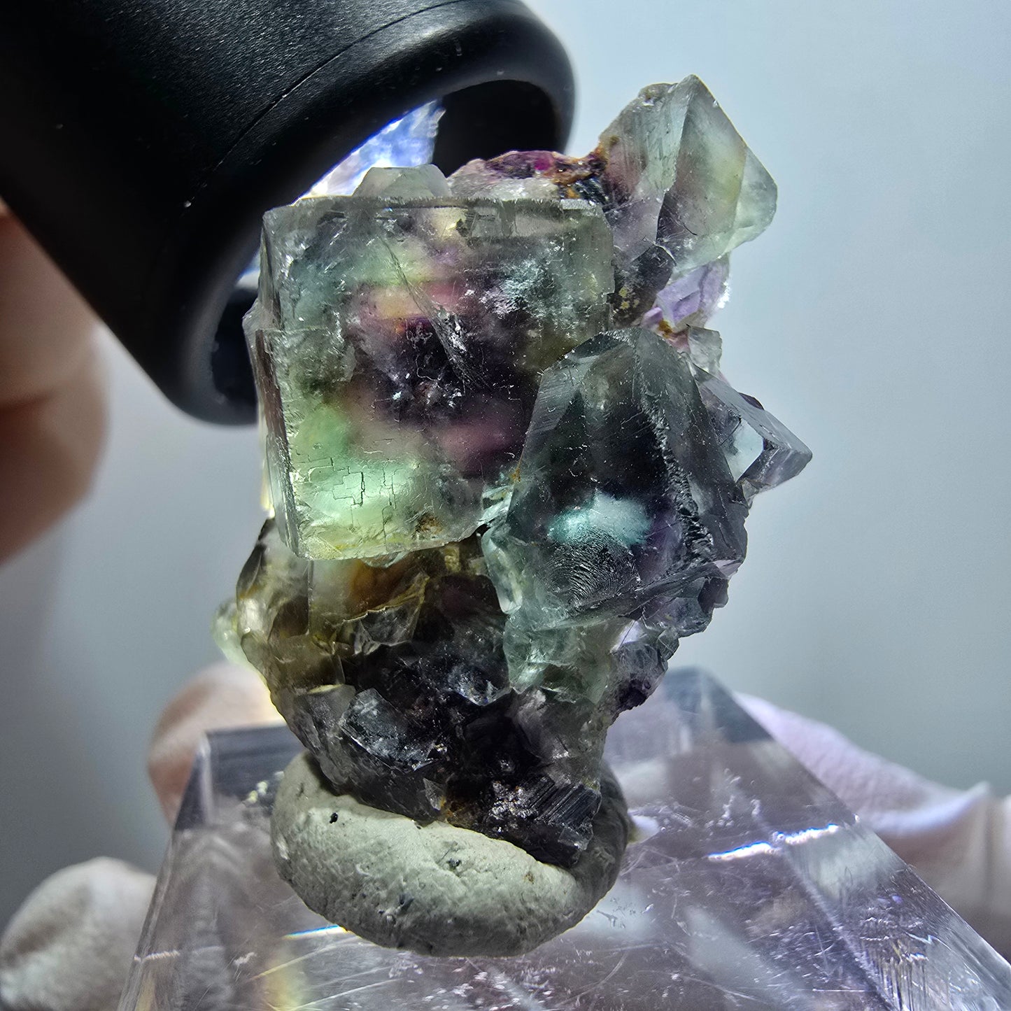 Very clear phantom fluorite cube specimen, green-purple Okorusu, Namibia 32*24*13mm #11782 
