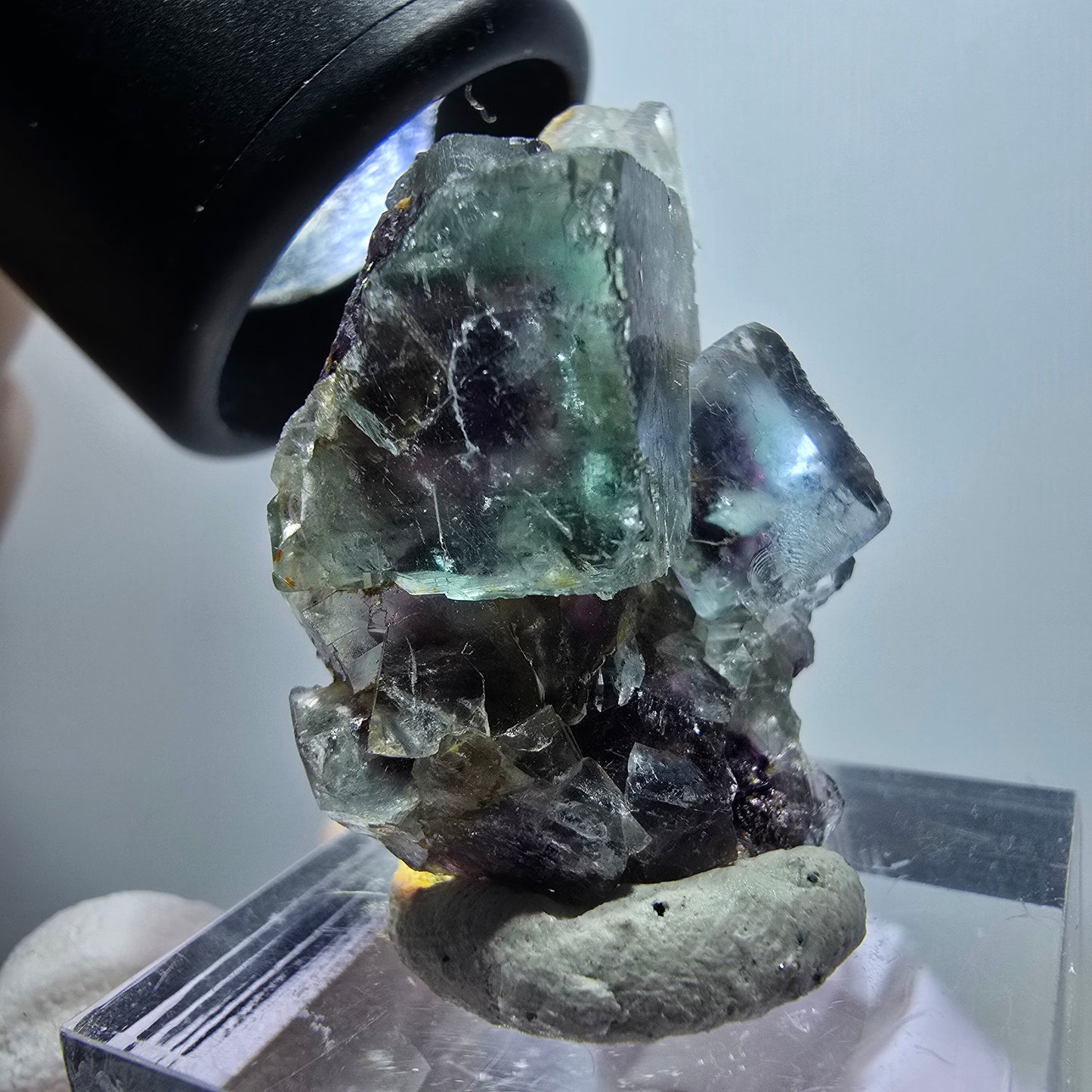 Very clear phantom fluorite cube specimen, green-purple Okorusu, Namibia 32*24*13mm #11782 