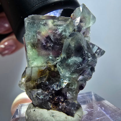 Very clear phantom fluorite cube specimen, green-purple Okorusu, Namibia 32*24*13mm #11782 