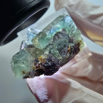 Very clear phantom fluorite cube specimen, green-purple Okorusu, Namibia 32*24*13mm #11782 