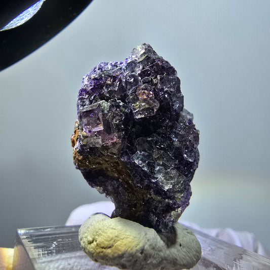 Sehr klare Phantom Fluorit Würfel Stufe, grün lila Okorusu, Namibia 27*18*16mm #11783
