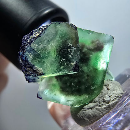 Very clear phantom fluorite cube specimen, green-purple Okorusu, Namibia 25*17*16mm #11784 