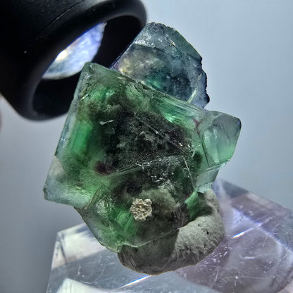 Very clear phantom fluorite cube specimen, green-purple Okorusu, Namibia 25*17*16mm #11784 