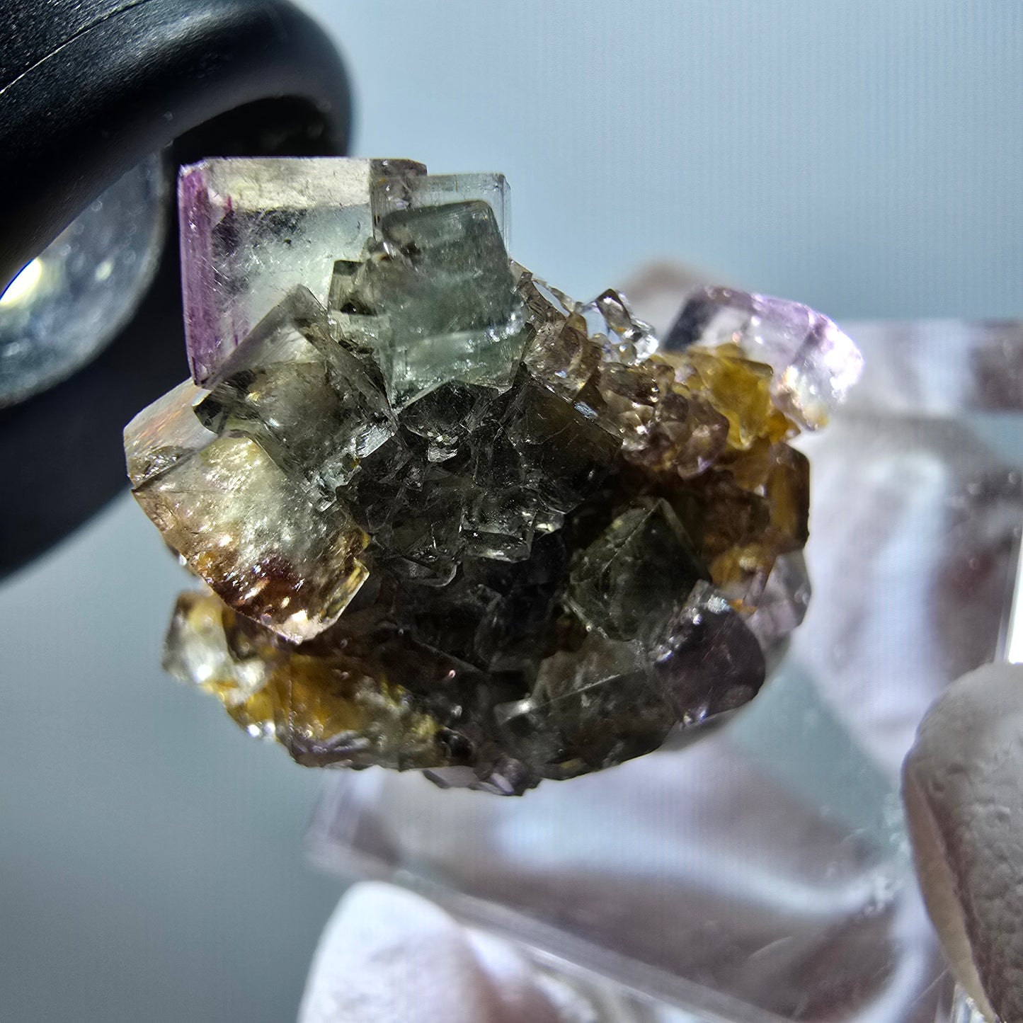 Very clear phantom fluorite cube specimen, green-purple Okorusu, Namibia 26*25*17mm #11795 