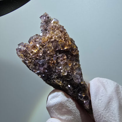 Spécimen de cube de fluorite fantôme, violet jaune, double face, Okorusu Namibie 54*30*15mm #11798 