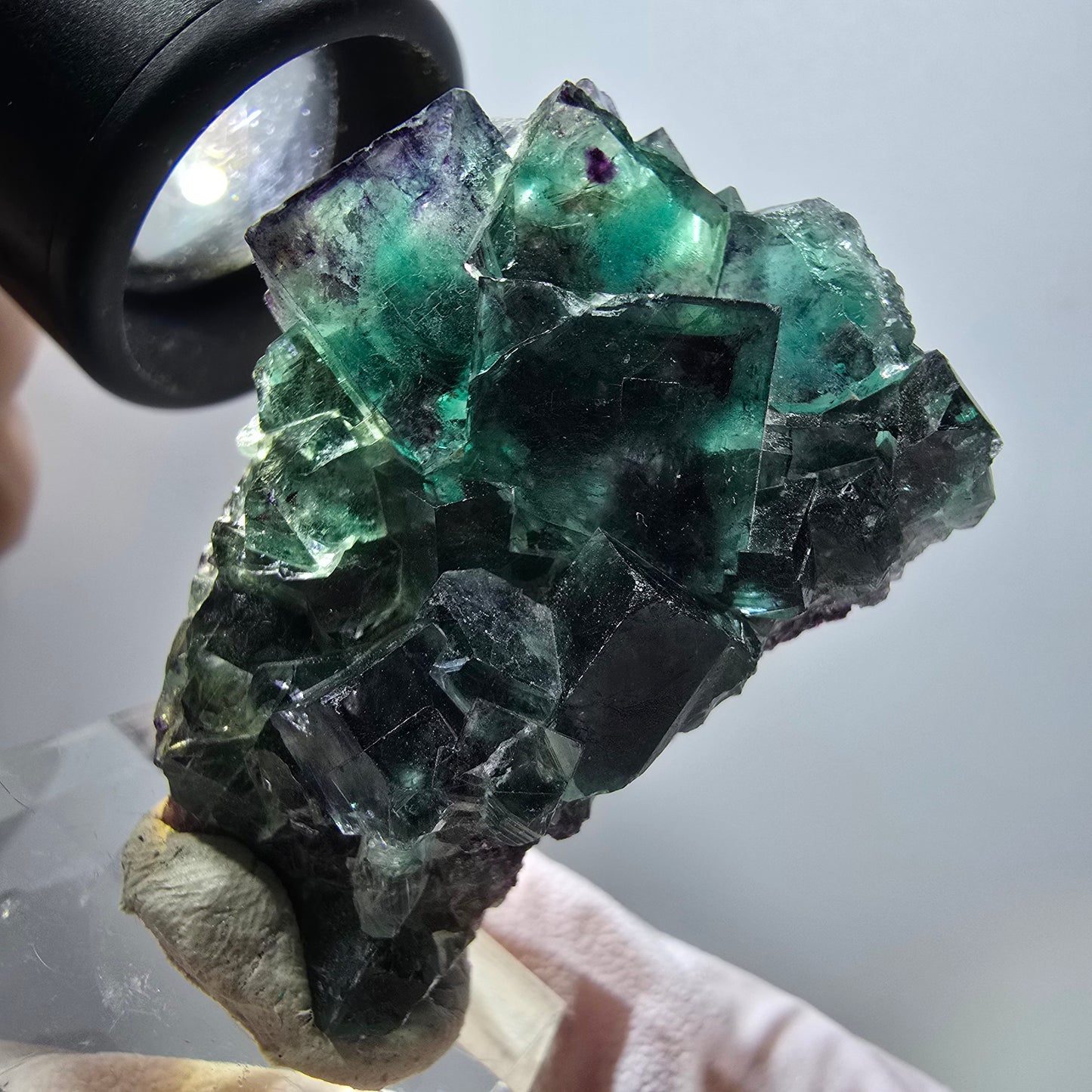 Spécimen cubique de fluorite fantôme très clair, vert-violet, Okorusu, Namibie, 43*29*14 mm, n° 11799 