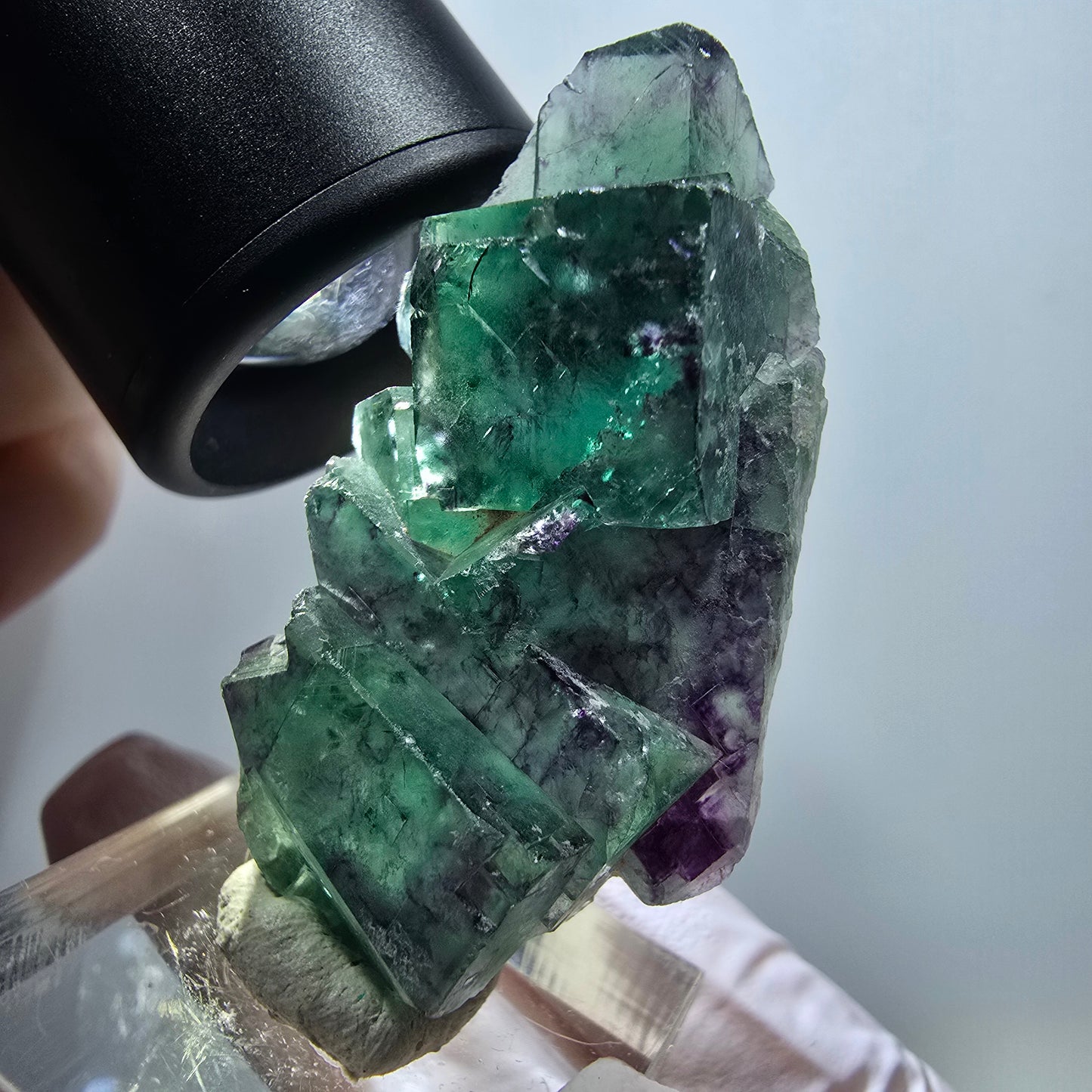 Spécimen cubique de fluorite fantôme transparente, vert-violet Okorusu, Namibie 46*27*15mm #11800 