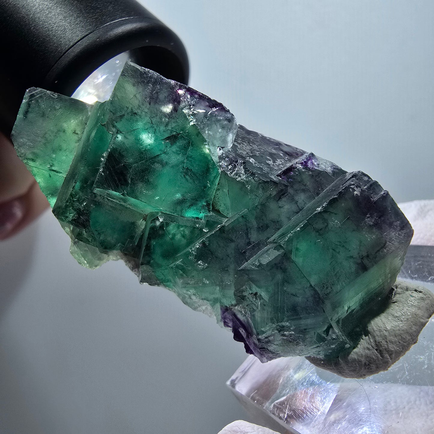 Spécimen cubique de fluorite fantôme transparente, vert-violet Okorusu, Namibie 46*27*15mm #11800 