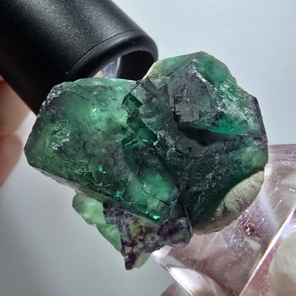 Rare spécimen de cube de fluorite fantôme, vert-violet, Okorusu, Namibie, 38*31*20 mm #11804 