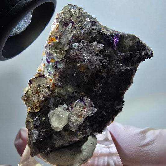 Seltene Phantom Fluorit Würfel, Quarz Stufe grün lila Okorusu Namibia 47*34*18mm #11810
