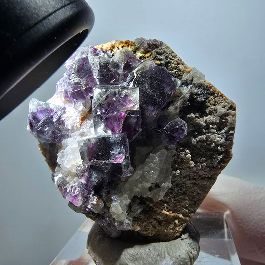 Seltene Phantom Fluorit Würfel, Quarz Stufe grün lila Okorusu Namibia 35*30*12mm #11813
