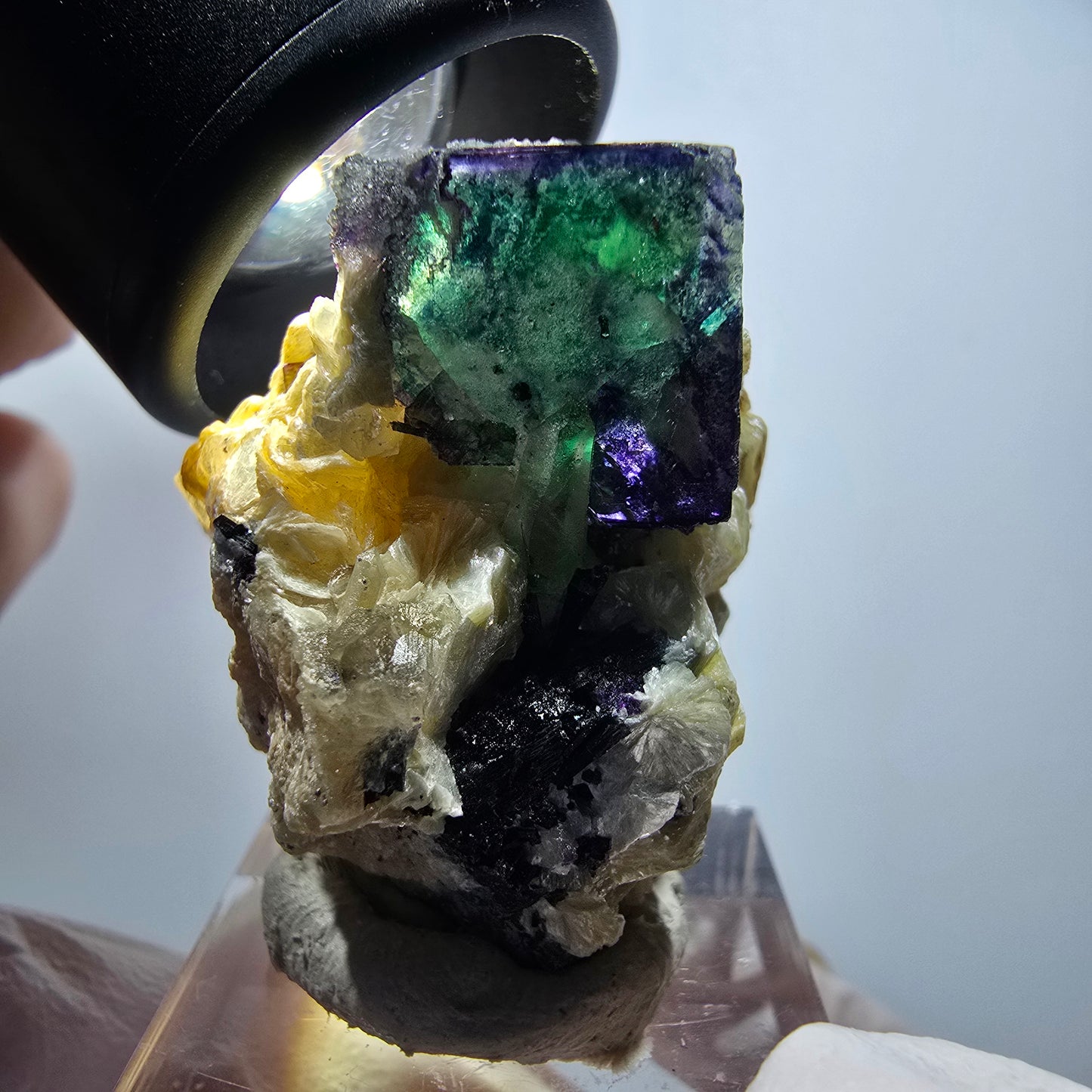 Phantom Fluorite, Muscovite, Hyalite, Schörl Tourmaline, Smoky Quartz Erongo, Namibia 38*36*27mm #11814 