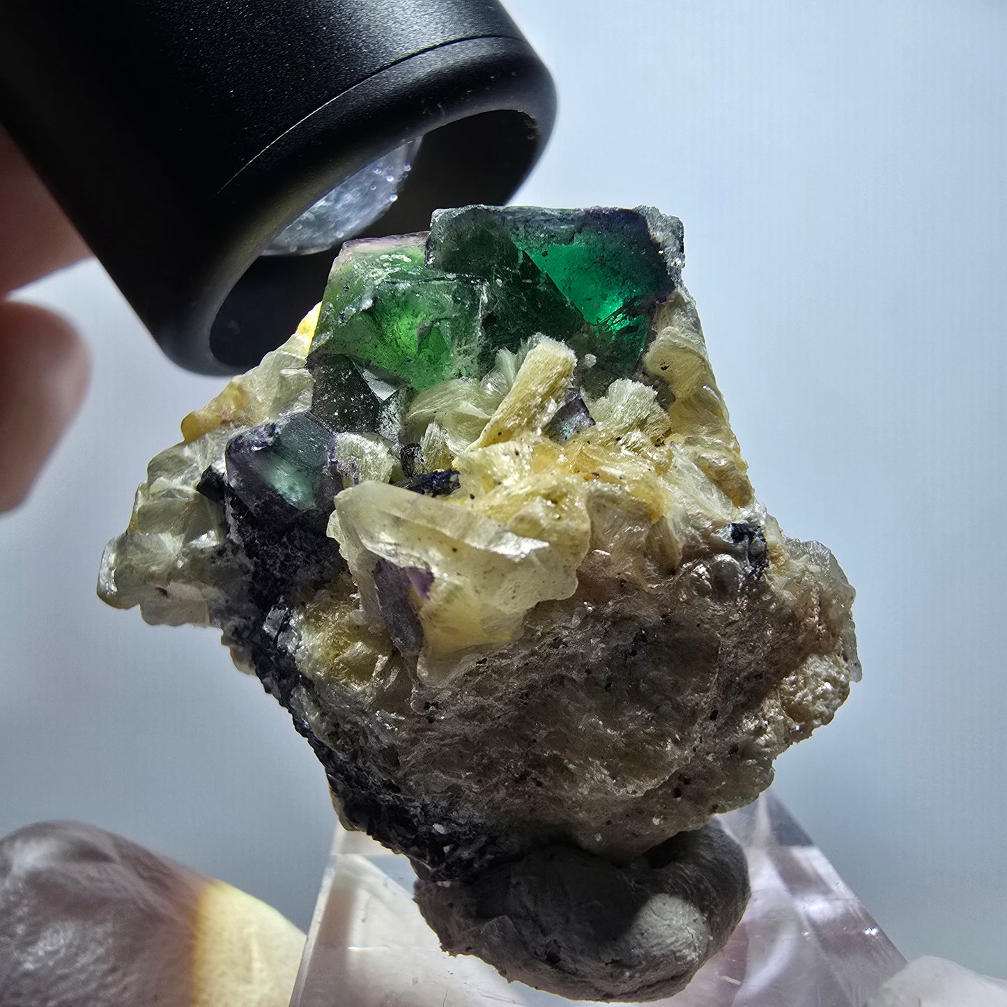 Phantom Fluorite, Muscovite, Hyalite, Schörl Tourmaline, Smoky Quartz Erongo, Namibia 38*36*27mm #11814 