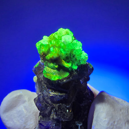 Spécimen de fluorite fantôme colorée, muscovite, hyalite, tourmaline schorl, Erongo, Namibie 31*21*15mm #11817 