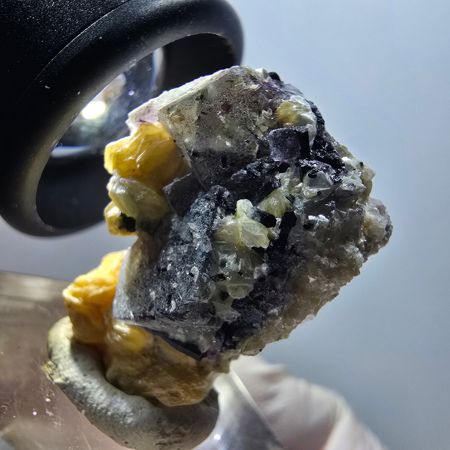 Phantom Fluorit, Muskovit, Schörl Turmalin Stufe Erongo, Namibia 29*23*19mm #11821