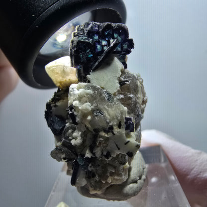 Fluorite fantôme, muscovite, hyalite, tourmaline Schörl, quartz fumé, Erongo, Namibie 35*29*21mm #11822 