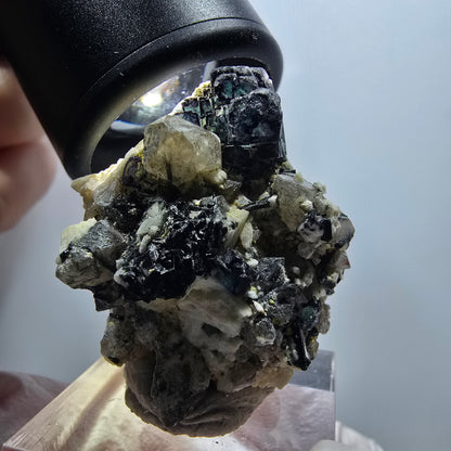 Fluorite fantôme, muscovite, hyalite, tourmaline Schörl, quartz fumé, Erongo, Namibie 35*29*21mm #11822 