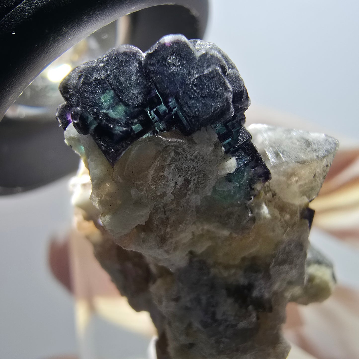 Fluorite fantôme, muscovite, hyalite, tourmaline Schörl, quartz fumé, Erongo, Namibie 35*29*21mm #11822 