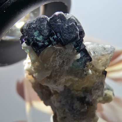 Fluorite fantôme, muscovite, hyalite, tourmaline Schörl, quartz fumé, Erongo, Namibie 35*29*21mm #11822 