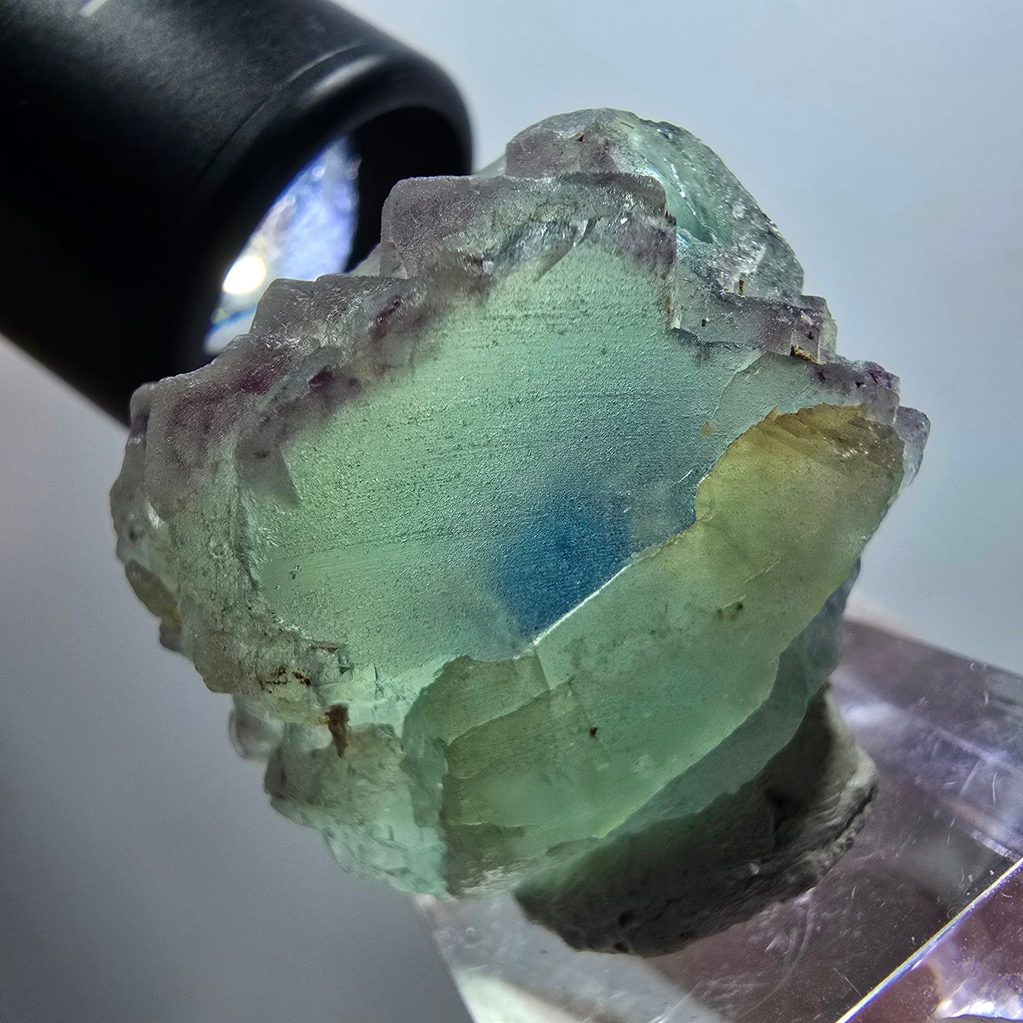Platine cubique en fluorite Phantom, Omehane vert-violet étagé, Namibie 35*34*23mm #11823 