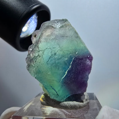 Platine cubique en fluorite Phantom, Omehane vert-violet étagé, Namibie 35*34*23mm #11823 