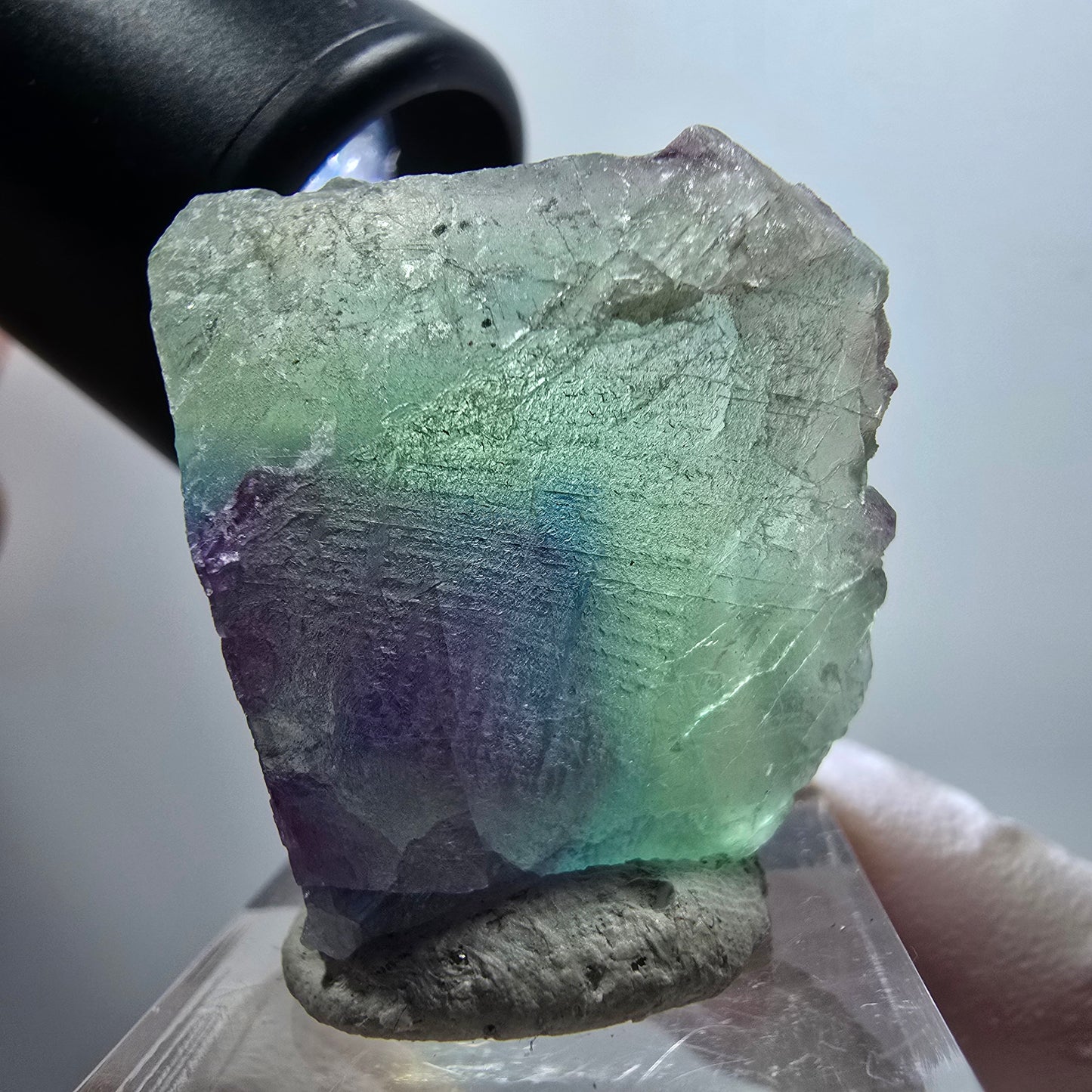 Platine cubique en fluorite Phantom, Omehane vert-violet étagé, Namibie 35*34*23mm #11823 