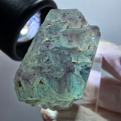 Platine cubique en fluorite Phantom, Omehane vert-violet étagé, Namibie 35*34*23mm #11823 