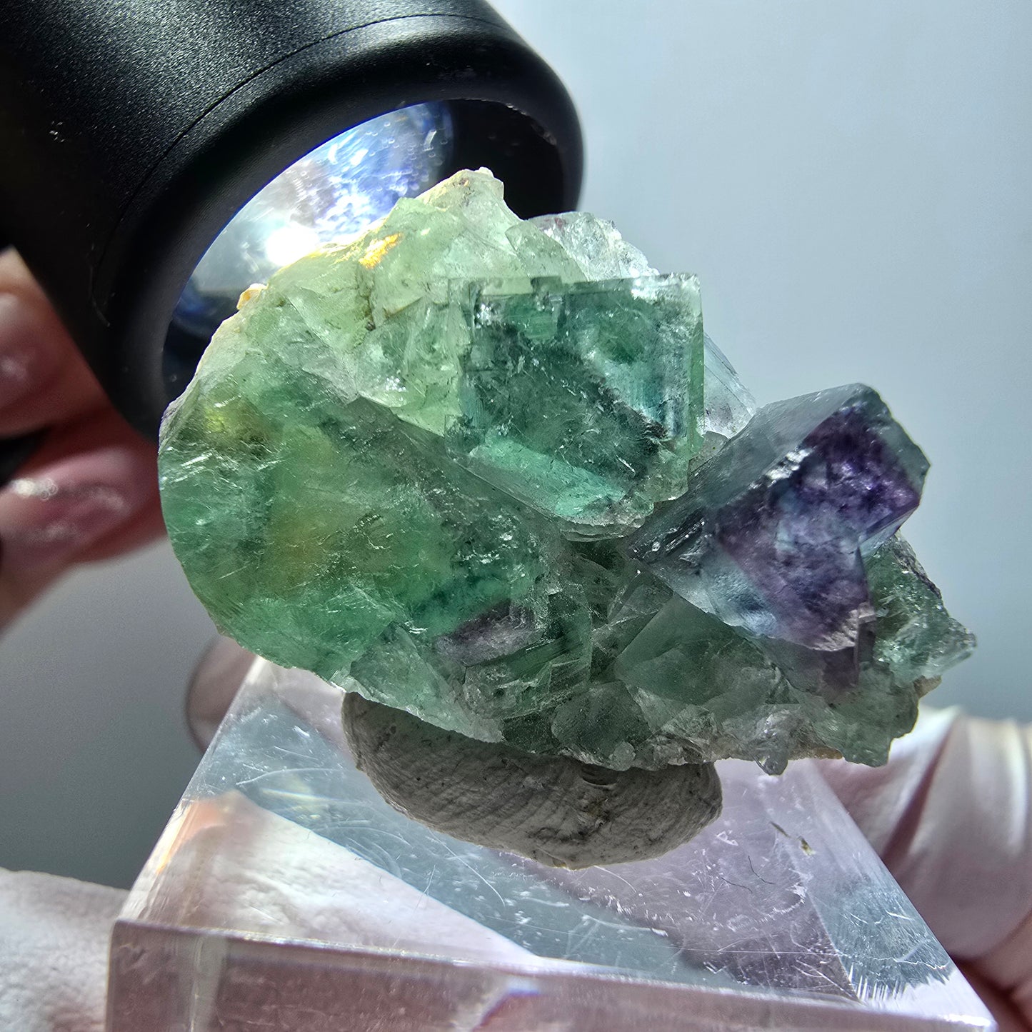 Rare spécimen cubique de fluorite fantôme, vert-violet, Okorusu, Namibie, 32*23*14 mm #11826 