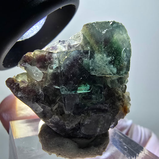 Cube de fluorite fantôme rare, spécimen de quartz vert-violet d'Okorusu, Namibie, 31 x 29 x 15 mm, n° 11829 