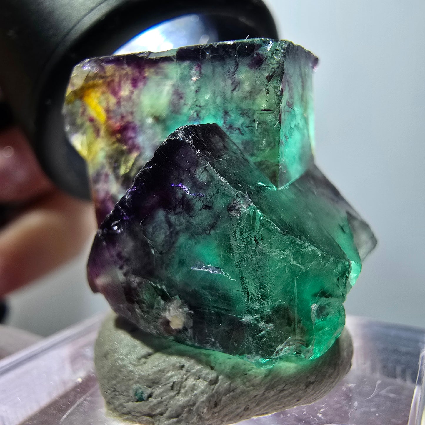 Rare phantom fluorite cube specimen, green-purple, Okorusu, Namibia, 21*23*20mm #11832 