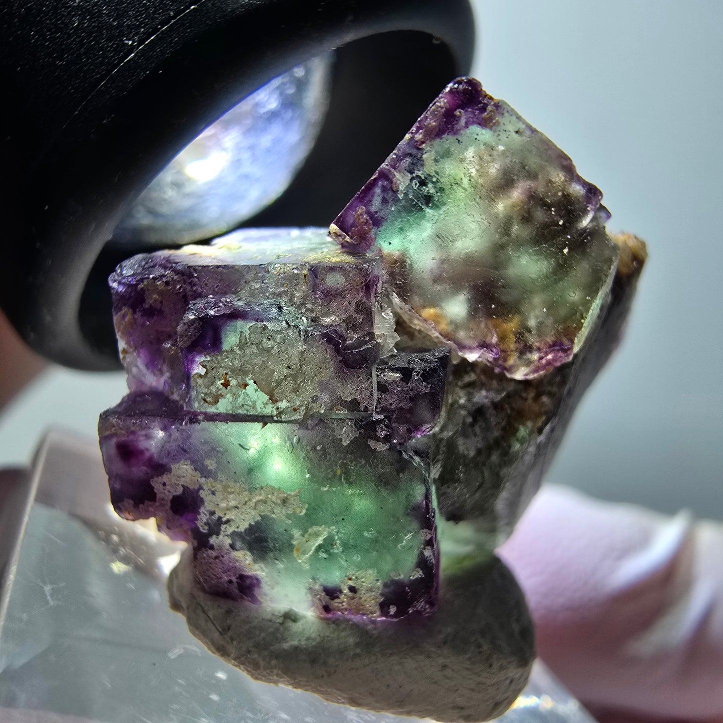 Rare spécimen de cube de fluorite fantôme, vert-violet, Okorusu, Namibie, 31*20*19 mm #11836 