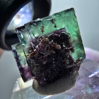 Rare spécimen de cube de fluorite fantôme, vert-violet, Okorusu, Namibie, 17*16*16 mm #11841 