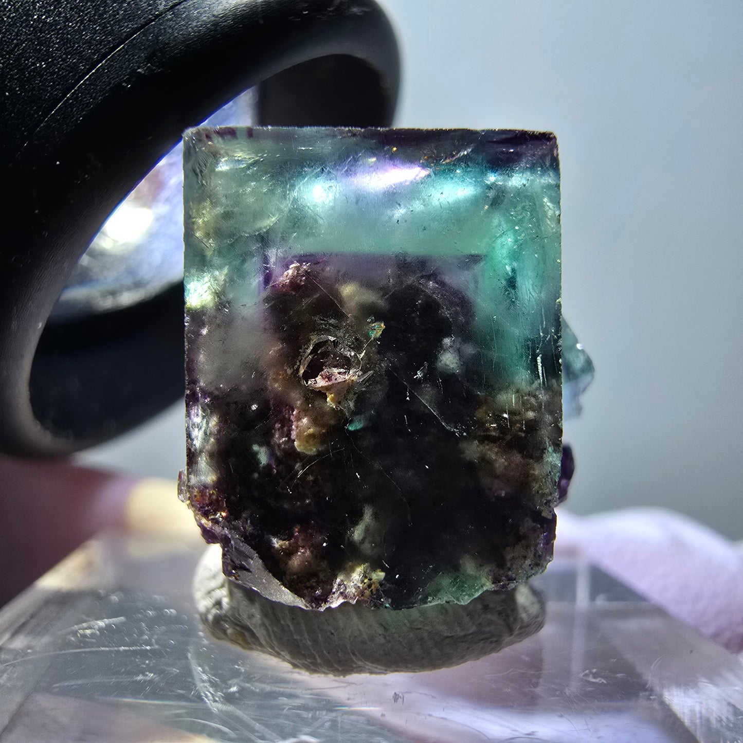 Rare spécimen de cube de fluorite fantôme, vert-violet, Okorusu, Namibie, 17*16*16 mm #11841 