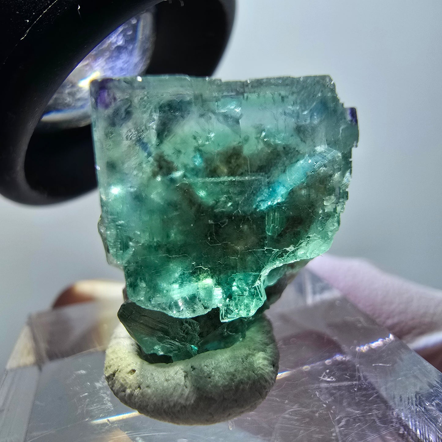 Rare spécimen de cube de fluorite fantôme, vert-violet, Okorusu, Namibie, 23*14*17 mm #11843 