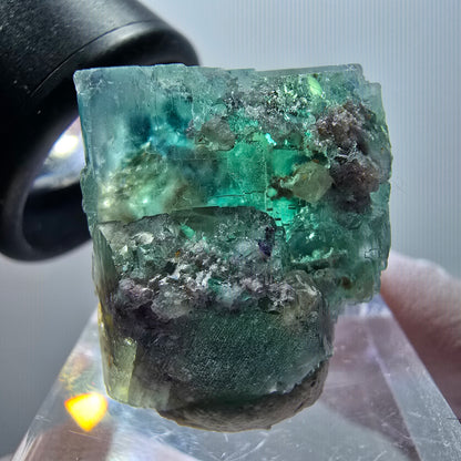 Spécimen cubique de fluorite fantôme transparente, Okorusu vert tessellé, Namibie 29*21*18mm #11848 