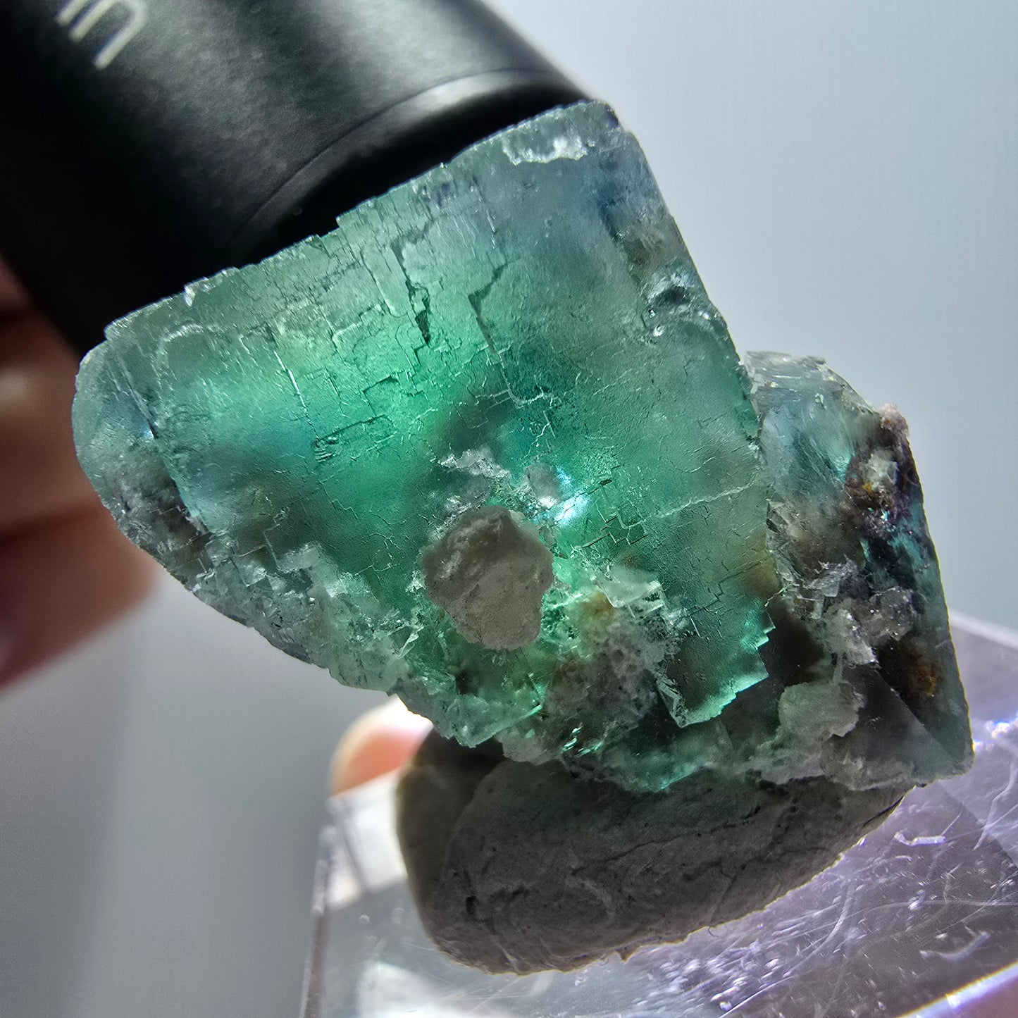 Spécimen cubique de fluorite fantôme transparente, Okorusu vert tessellé, Namibie 29*21*18mm #11848 