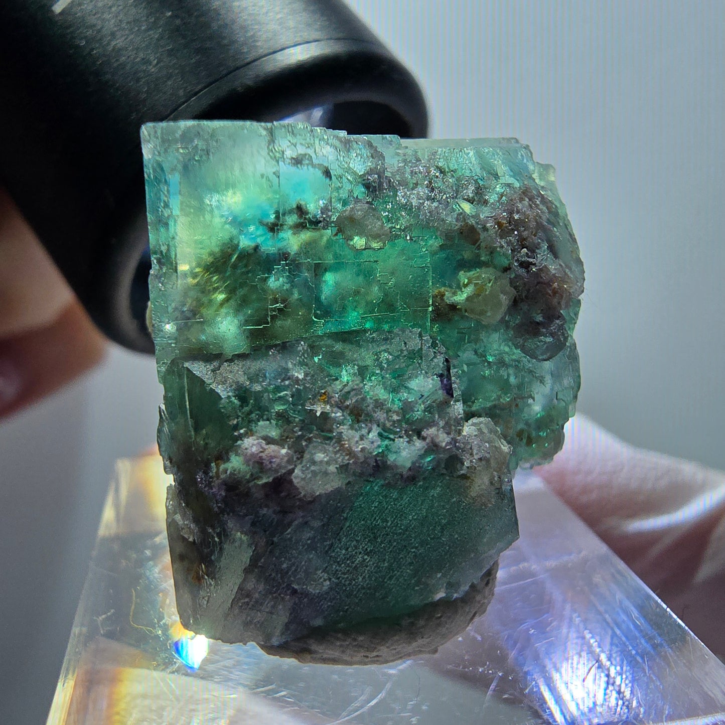 Spécimen cubique de fluorite fantôme transparente, Okorusu vert tessellé, Namibie 29*21*18mm #11848 