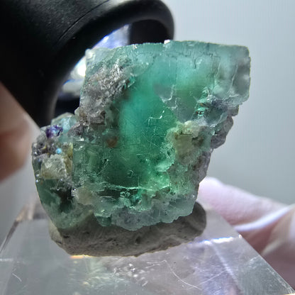 Spécimen cubique de fluorite fantôme transparente, Okorusu vert tessellé, Namibie 29*21*18mm #11848 