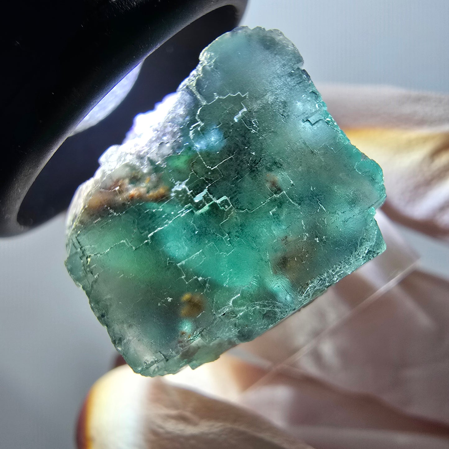 Spécimen cubique de fluorite fantôme transparente, Okorusu vert tessellé, Namibie 29*21*18mm #11848 