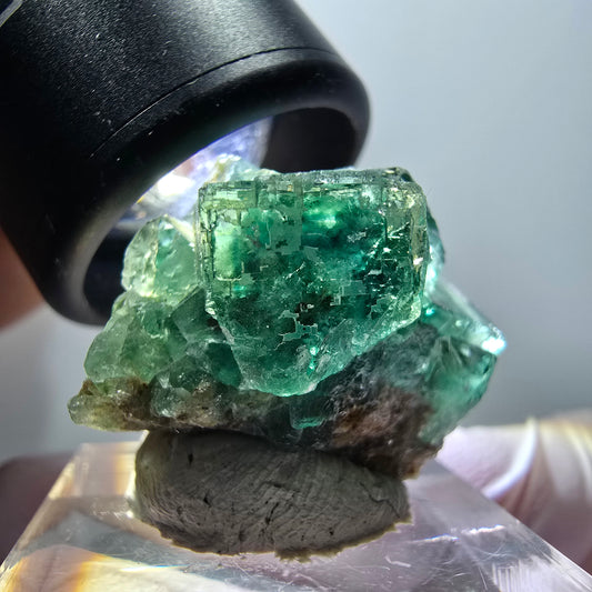 Clear phantom fluorite cube specimen, green tessellated Okorusu, Namibia 28*22*18mm #11849 