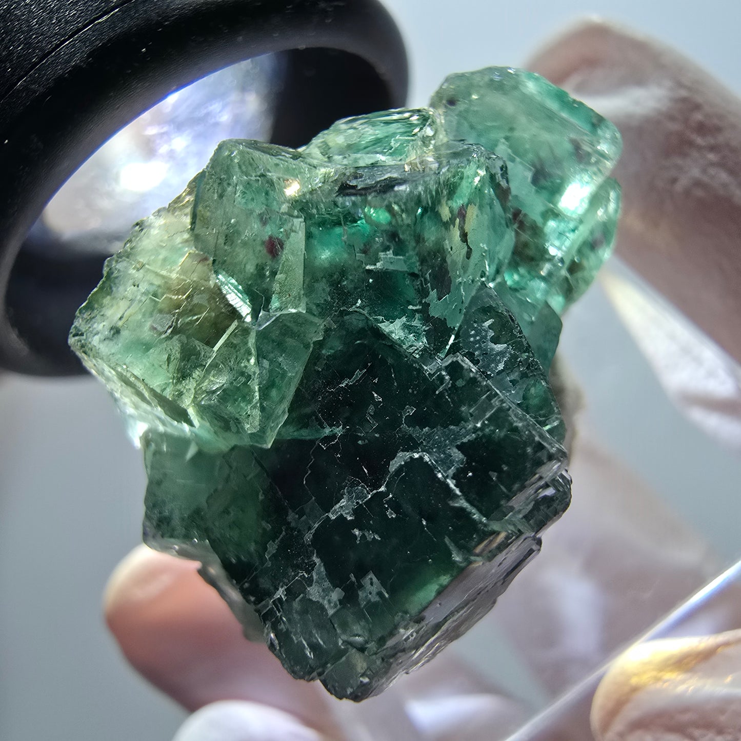 Spécimen cubique de fluorite fantôme transparente, Okorusu vert tessellé, Namibie 28*22*18mm #11849 