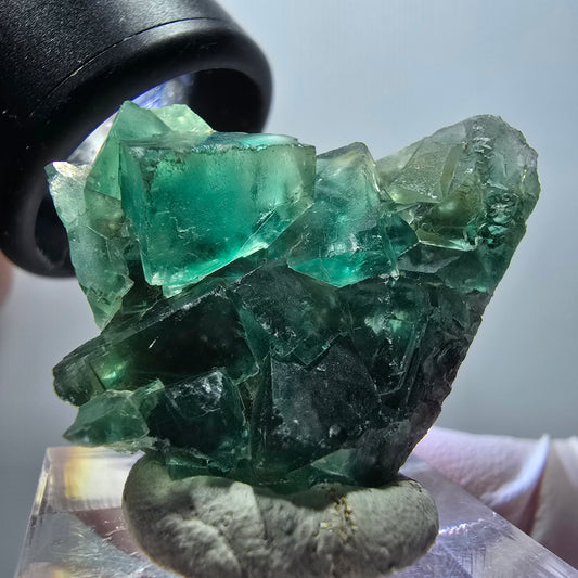 Spécimen cubique de fluorite fantôme transparente, Okorusu à parquet vert, Namibie 34*31*12mm #11851