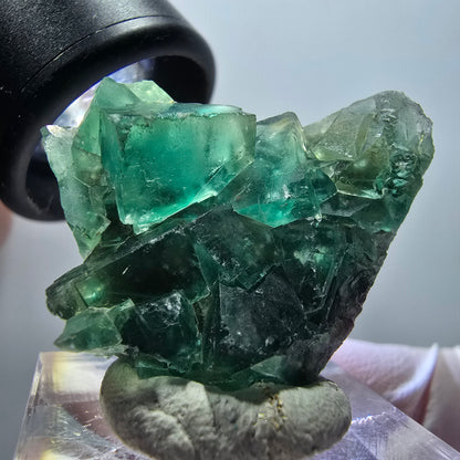 Spécimen cubique de fluorite fantôme transparente, Okorusu à parquet vert, Namibie 34*31*12mm #11851 